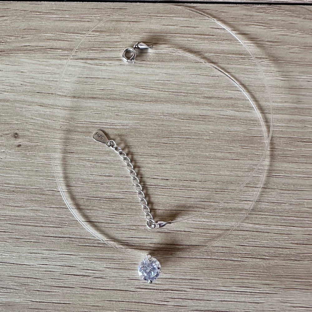 NWOT 2CT Solitaire Diamond Invisible Chain Necklace - Sterling Silver